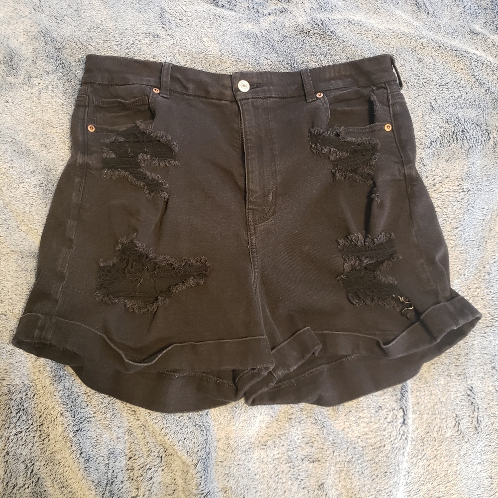 American Eagle Black Denim Stretch Mom Jean Shorts